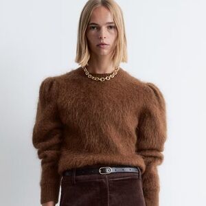 & Other Stories Brown Mohair-Blend Puff Sleeve Sweater